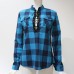 Women Plaid Shirts Long Sleeve Blouses Shirt Office Lace up Tunic Casual Tops freeship 14 days
